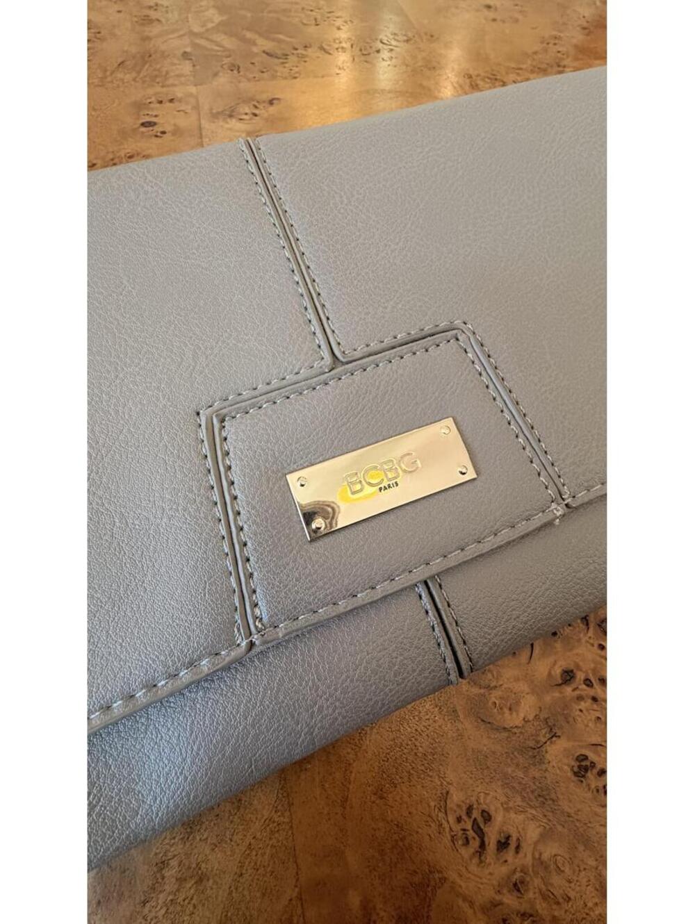BCBG Paris Gray Leather Clutch Purse